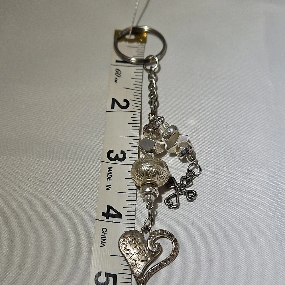 Faith And Love Silver Toned Cross And Heart Keychain Keyring Handmade